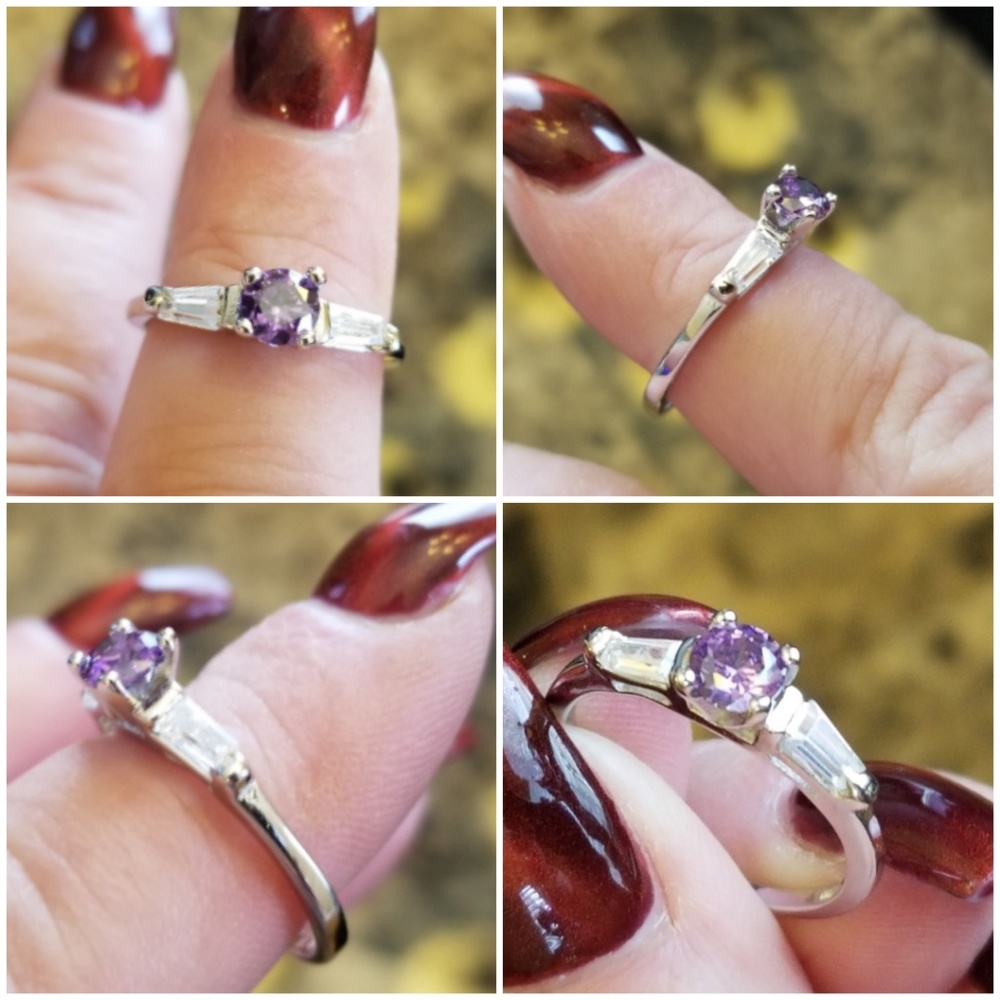 Genuin 1ct Amethyst/White Sapphire Ring 8 - Picture 2 of 5